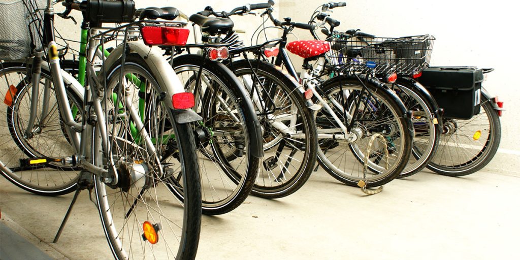 Bikes lined up in the office